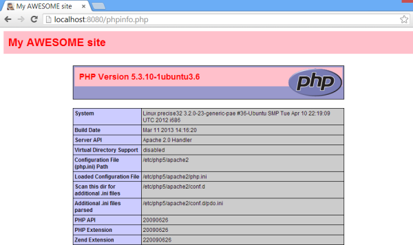 A spanking new phpinfo page - wowzers!