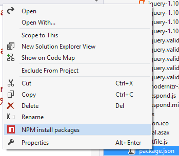 npm package restore - menu