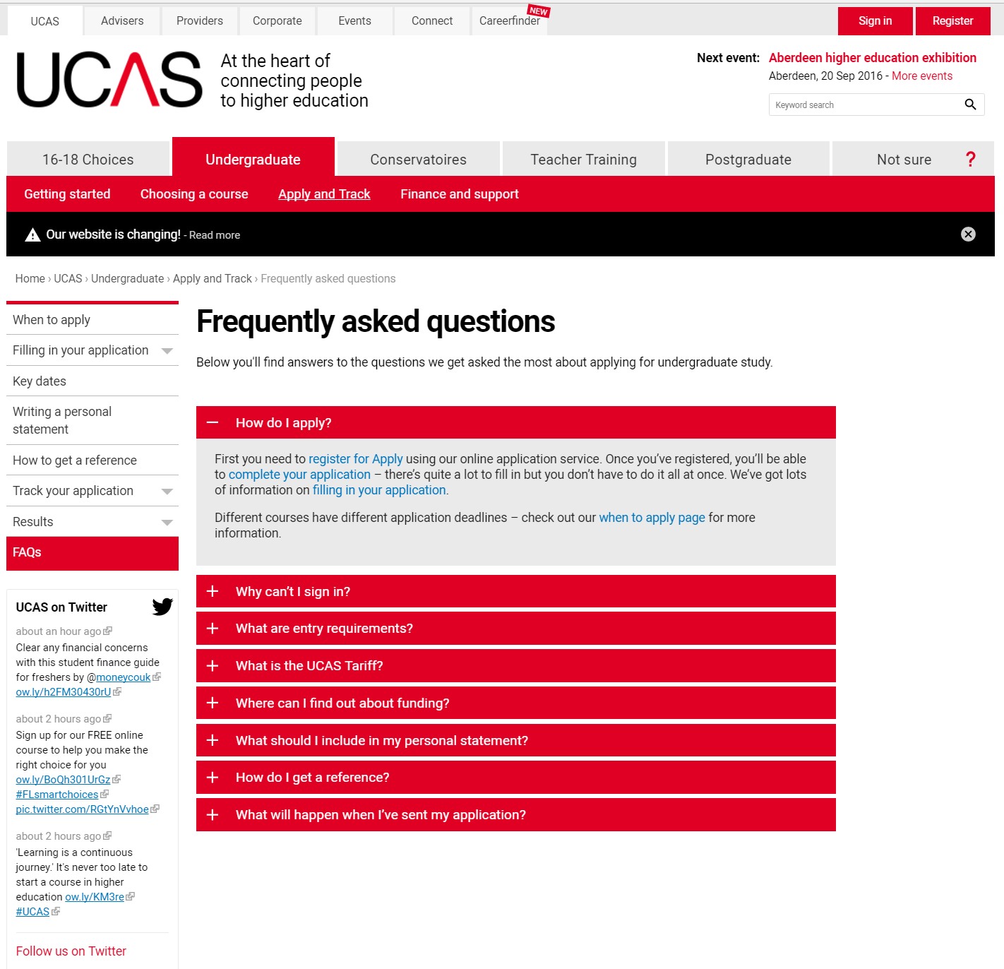 UCAS FAQ page